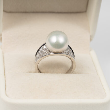 Nhẫn Ngọc Trai Trắng Tròn Đẹp Kết Hợp S925 11mm SR1016