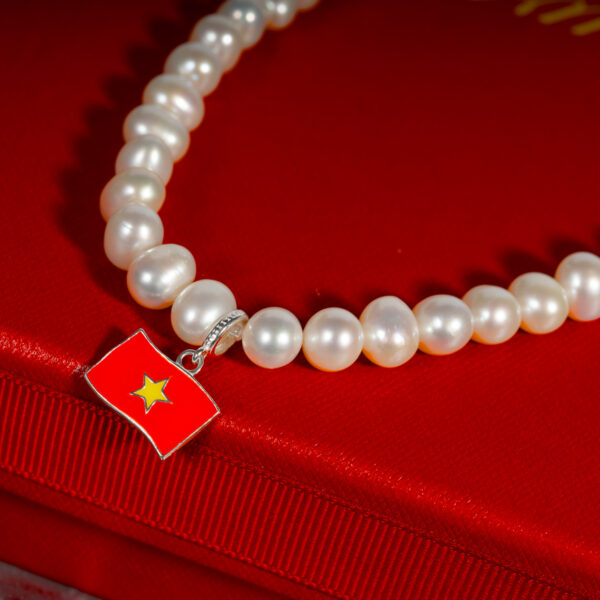 White Pearl Necklace With Vietnam Flag NP1049