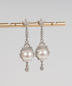 Bông Tai Ngọc Trai Bạc Dáng Thả Đá Lấp Lánh DE1024