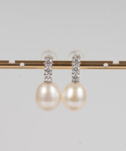 Bông Tai Ngọc Trai Nụ Đính Đá Giọt Nước SE1058