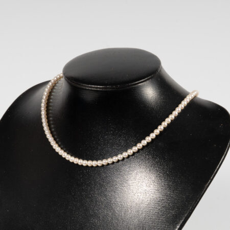 Small White Pearl Necklace 14k Gold Lock NE1060