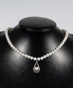 Vòng Cổ Ngọc Trai Trắng Kết Hợp Mặt Bạc NP1068