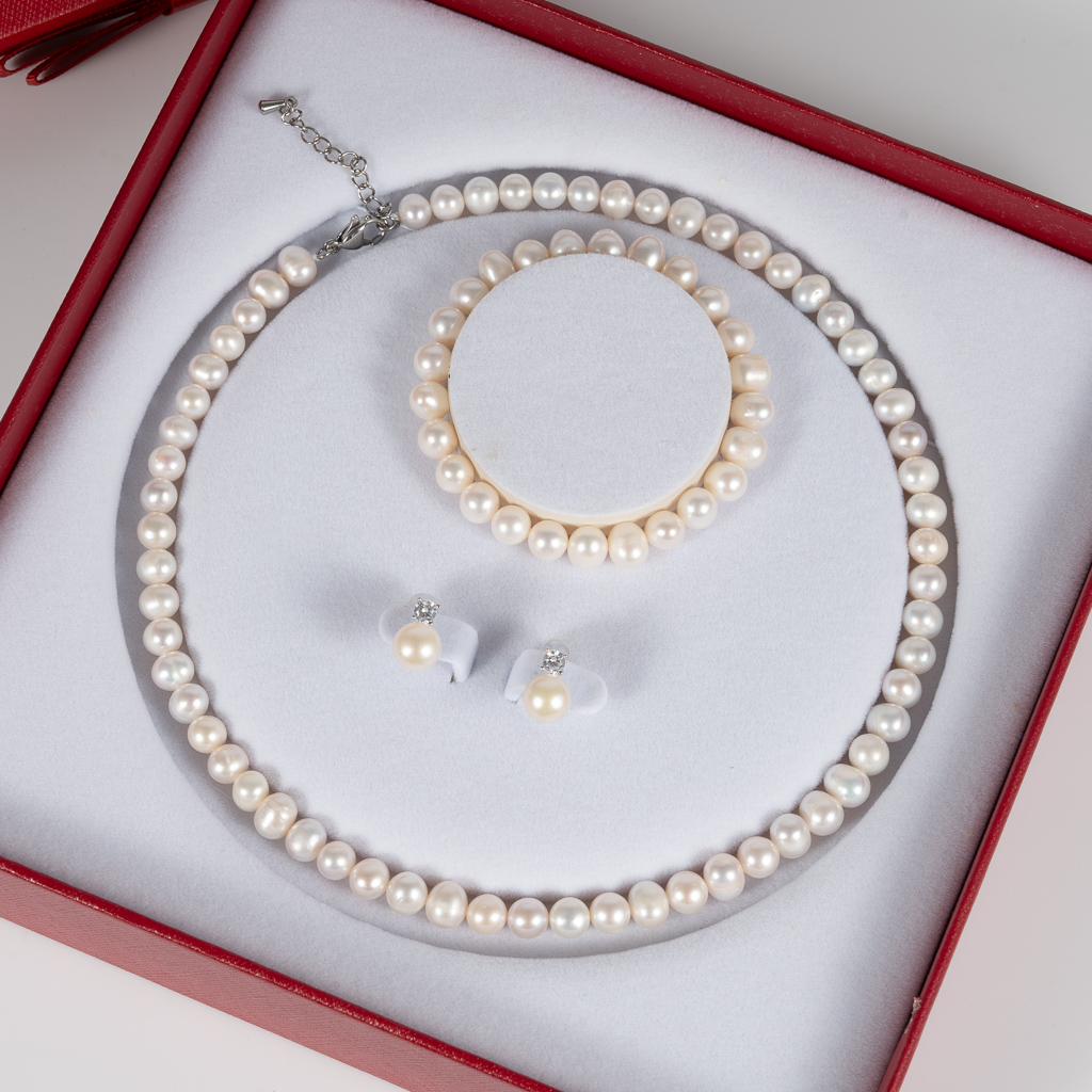 Pearl Jewelry Set Including Necklace, Bracelet and Earrings NE1077BESE1065 - Image 3