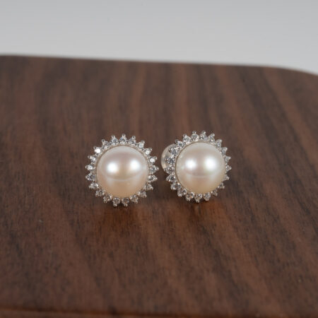 White Pearl Earrings with Stone Buds SE1075