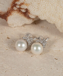 Bông Tai Ngọc Trai Tròn Trắng Đá Nổi Bật SE1076