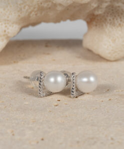 Bông Tai Ngọc Trai Tròn Trắng Đá V SE1073