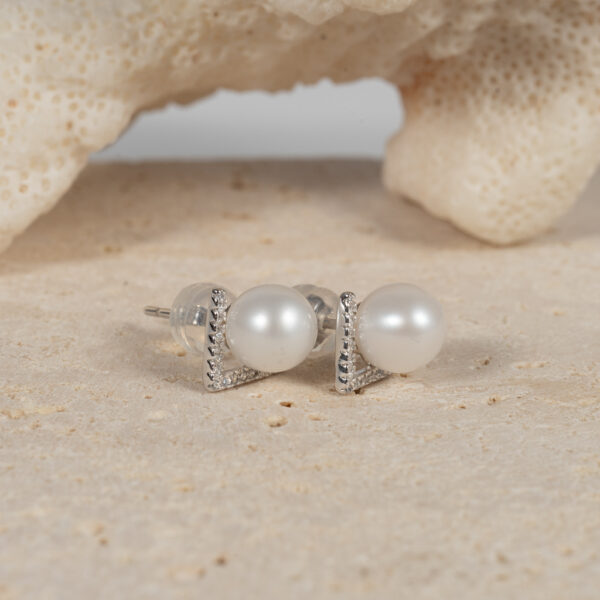 Bông Tai Ngọc Trai Tròn Trắng Đá V SE1073