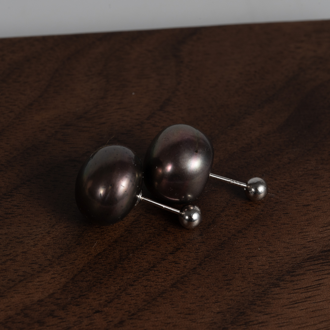 Large Black Pearl Earrings DE1034 - Image 3