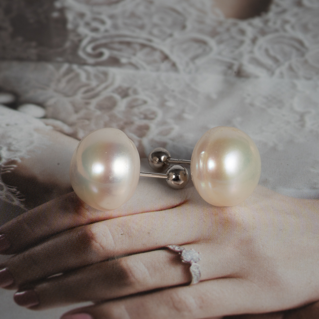 Bông Tai Ngọc Trai Trắng (tím) Trước Sau DE1033 - Hình ảnh 4