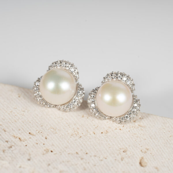 Bông Tai Ngọc Trai Viền Bạc Đá Lấp Lánh DE1041