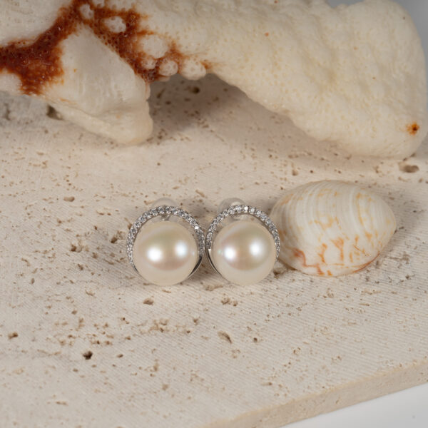 Bông Tai Ngọc Trai Viền Đá SE1086