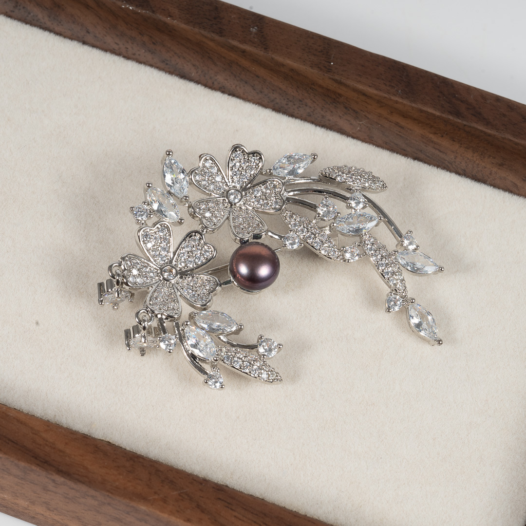 Cài Áo Ngọc Trai Chiếc Lá Lấp Lánh Trắng BR0107 - Hình ảnh 2