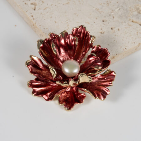 Cài Áo Ngọc Trai Mẫu Đơn Đỏ BR0103