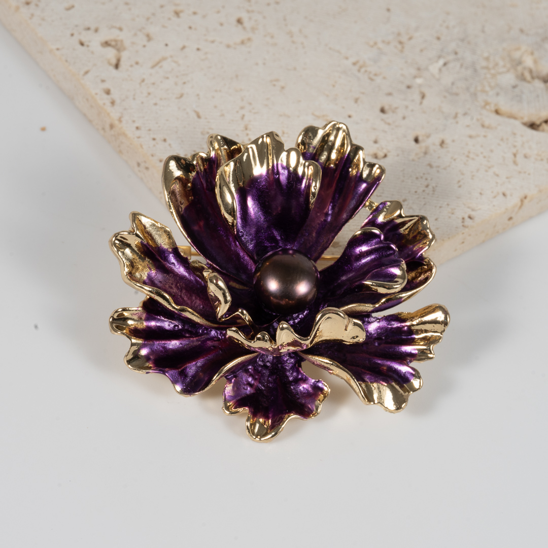 Cài Áo Ngọc Trai Mẫu Đơn Tím BR0101 - Hình ảnh 2