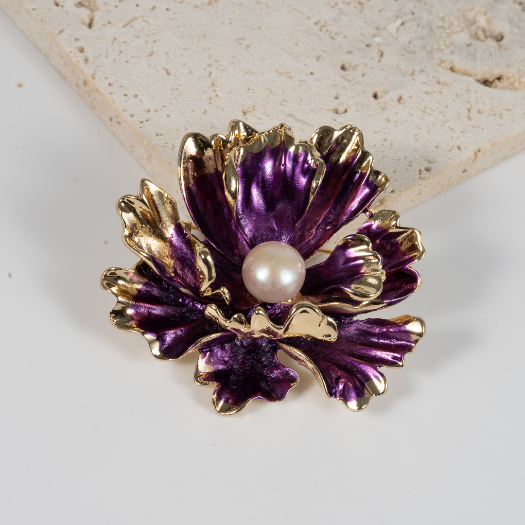 Cài Áo Ngọc Trai Mẫu Đơn Tím BR0101 - Hình ảnh 3