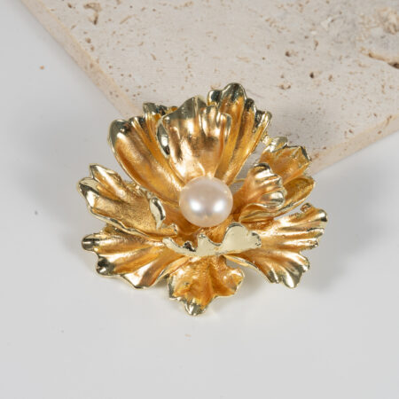 Cài Áo Ngọc Trai Mẫu Đơn Vàng BR0102