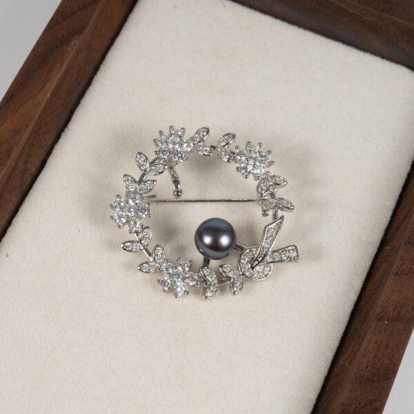 Cài Áo Ngọc Trai Nhành Ô Liu Trắng BR0105