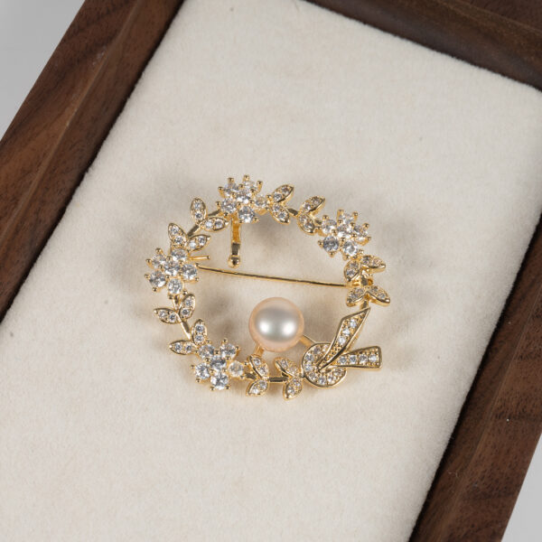 Cài Áo Ngọc Trai Nhành Ô Liu Vàng BR0106