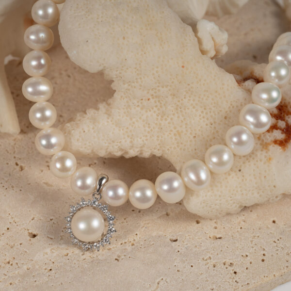 Vòng Ngọc Trai Kết Hợp Mặt Bạc NP1081