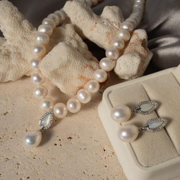 Bộ Trang Sức Ngọc Trai Vòng Cổ Có Mặt Và Bông Tai SET1019